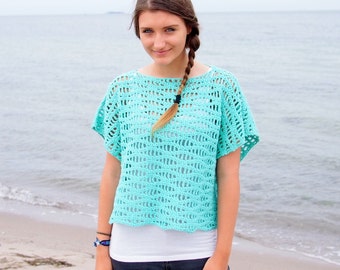 Crochet Pattern waves women tee top woman sweater shrug beach cover up kimono sleeve, DIY photo tutorial, Instant download