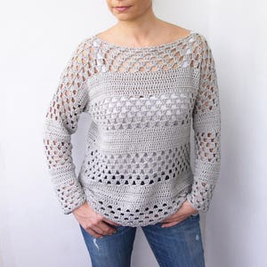 Crochet Pattern Woman Granny Stripes Sweater Women Pullover, Top Dress ...