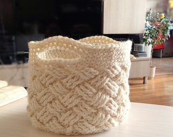 CROCHET PATTERN woven basket, braided storage bin, Celtic cable bowl, home decor, DIY photo tutorial, Instant download