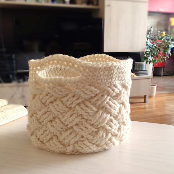 CROCHET PATTERN woven basket, braided storage bin, Celtic cable bowl, home decor, DIY photo tutorial, Instant download