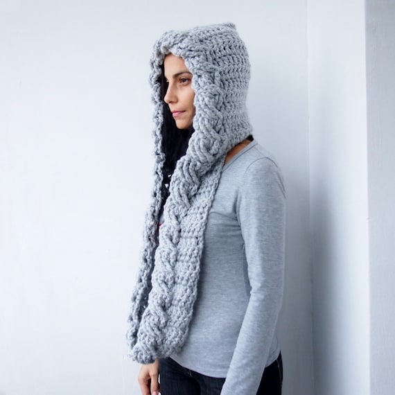 Crochet Pattern Cable Pixie Hood Scarf Loop Circle Infinity