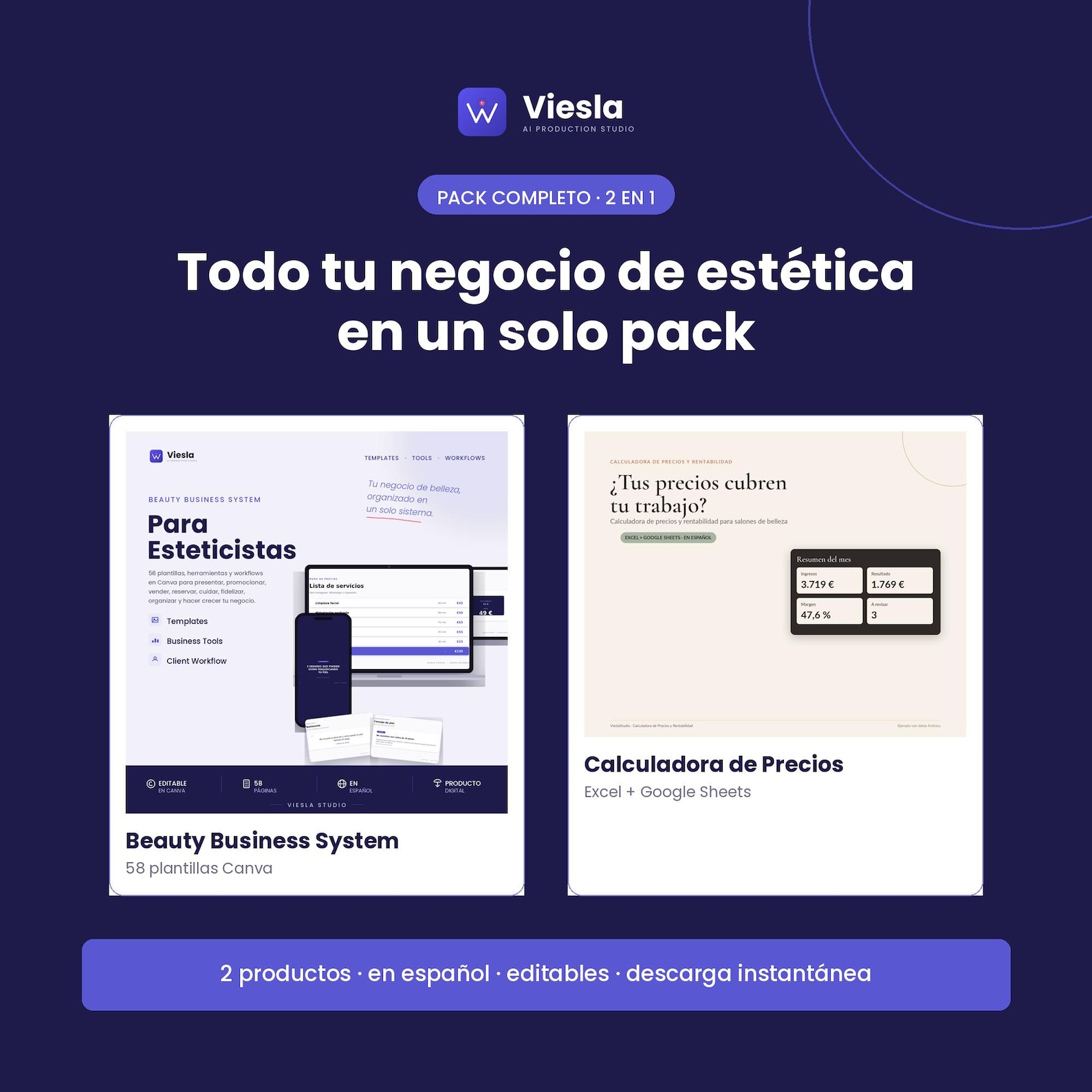 حزمة Viesla Studio التي تجمع Beauty Business System وحاسبة الأسعار
