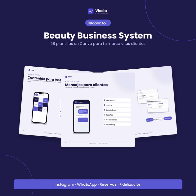 Beauty Business System: plantillas de Instagram, mensajes de WhatsApp y sistema de rebooking.