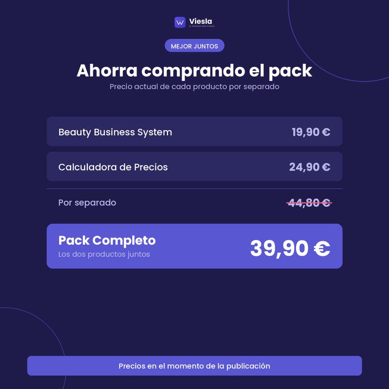 Comparación de precio: los dos productos por separado frente al pack completo.