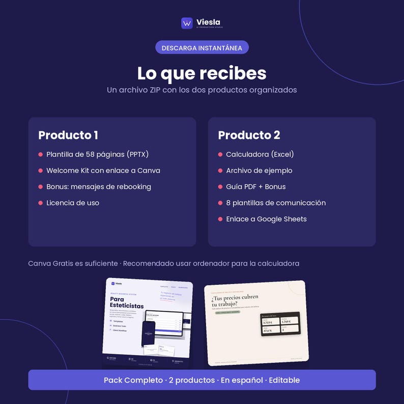Archivos incluidos en la descarga del pack completo.