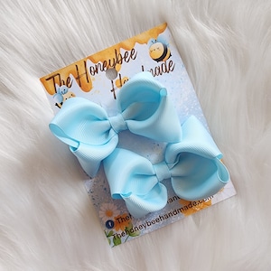 3in Lt Blue Piggy Set, Piggy Bows, Pigtail Bows, Girls Hair Bow
