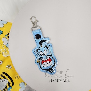 Glitter Genie Key Fob, Key Chain, Luggage Tag, Backpack Tag, Key Ring, Purse Charm, Embroidered Key Fob, Embroidered