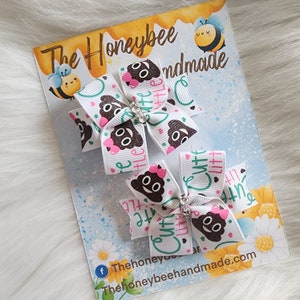 Cute Little Poop Sweet &#39;n&#39; Simple Piggy Set, Piggy Bows, Pigtail Bows, Girls Hair Bow