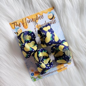 3in Lemons Piggy Set, Piggy Bows, Pigtail Bows, Girls Hair Bow