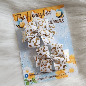 Gold Foil Hearts Sweet &#39;n&#39; Simple Piggy Set, Piggy Bows, Pigtail Bows, Girls Hair Bow