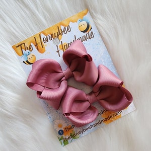 3in Rosy Mauve Piggy Set, Piggy Bows, Pigtail Bows, Girls Hair Bow