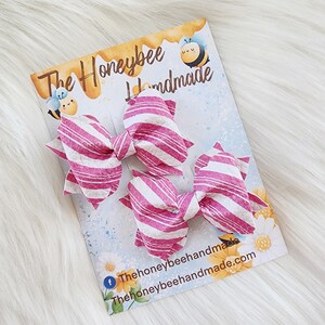 3in Pink Candy Cane Faux Leather Pinch Piggy Set, Piggy Bows, Pigtail Bows, Girls Hair Bow