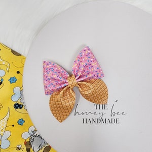 3in Pink Sprinkle Cone Faux Leather Hair Bow, Hair Accessories, Accessories, Girls Hair Bow