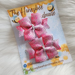 Pink Ombre Swirls Sweet &#39;n&#39; Simple Piggy Set, Piggy Bows, Pigtail Bows, Girls Hair Bow