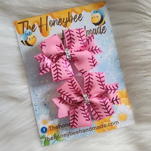 Pink Softball Sweet &#39;n&#39; Simple Piggy Set, Piggy Bows, Pigtail Bows, Girls Hair Bow