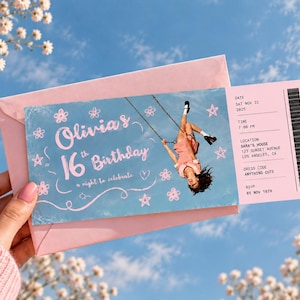 Redigerbar Olivia Rodrigo-turnébiljettkonsertfödelsedagsinbjudan, konsert | Redigerbar Canva | Digital inbjudan | The unraveled tour