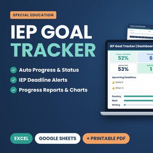 IEP Goal Tracker Spreadsheet, Special Education Data Collection, Progress Monitoring, Excel & Google Sheets