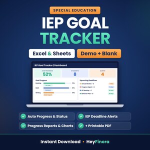 IEP Goal Tracker Spreadsheet, Special Education Data Collection, Progress Monitoring, Excel & Google Sheets
