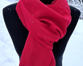 Handwoven Red Scarf, cottolin