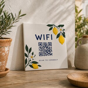 Personalized Ceramic WiFi QR Code Tile, Mediterranean Lemon Design, Guest House Decor