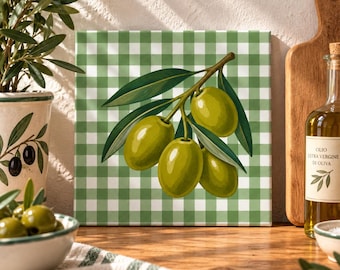 Olivkvist Keramikplattor, Grön Gingham Köksinredning, Medelhavsstil (15 x 15 cm)