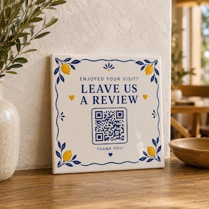 Personalized Ceramic Review Tile, Mediterranean Lemon Pattern, Business Sign (QR Code)