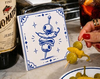 Dekorativa keramiska plattor · Blåvit medelhavsväggdekor · Gilda spansk aperitivokonst