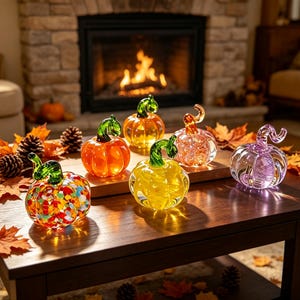 Handblåst mini-pumpa i glas, unik höstkonstglasfigur, Thanksgiving-dekoration till bordshylla, inflyttningspresent till hösten