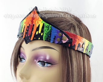 Rainbow Crown, Handmade Leather Circlet, LARP Garb, Valkyrie costume, Colorful Theater Prop