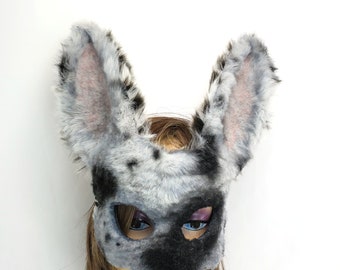 Fur Rabbit Mask, Fursuit, Fur Suit, Animal mask, Faux Fur, Leather Rabbit mask, Bunny mask, Fursona, Cosplay, Rabbit costume, LARP