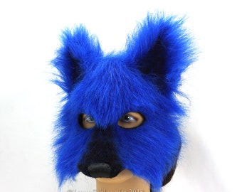 Fur Wolf Mask, Faux Fur, Leather mask, Blue Wolf, Fox Mask, Animal mask, LARP, Arctic wolf,  Red Fox,  Fursuit,  Fur costume, Furry