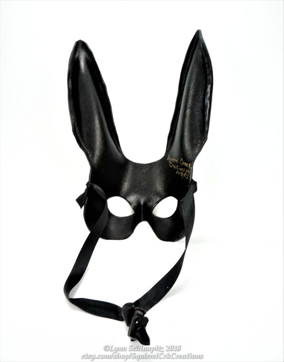 Cosplay Animal mask Fantasy DIY Mardi gras Theatre Black Leather mask Halloween Bunny Rabbit Mask Rabbit costume larp