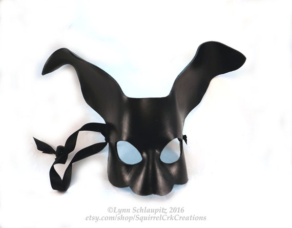 Cosplay Animal mask Fantasy DIY Mardi gras Theatre Black Leather mask Halloween Bunny Rabbit Mask Rabbit costume larp