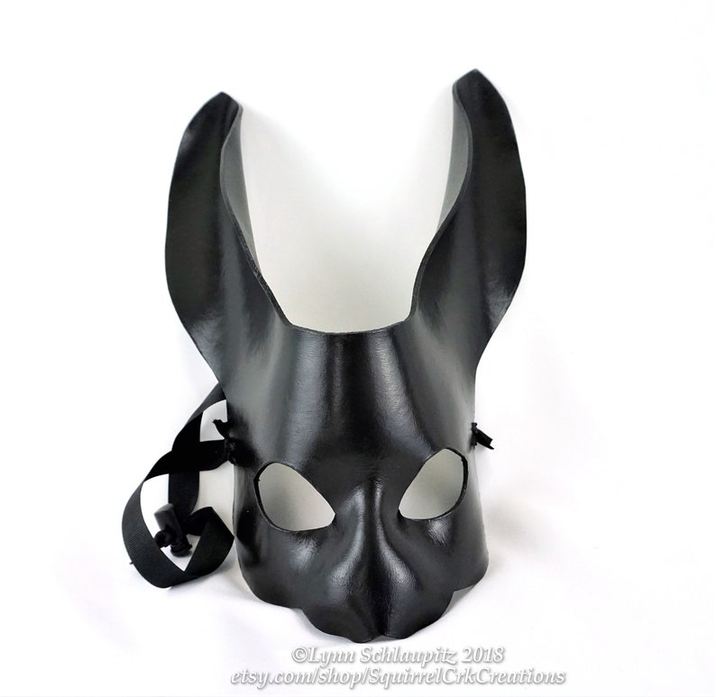 Cosplay Animal mask Fantasy DIY Mardi gras Theatre Black Leather mask Halloween Bunny Rabbit Mask Rabbit costume larp