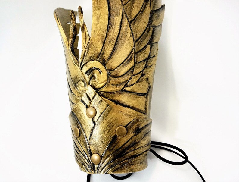 Valkyrie Bracers leather Bracer LARP Gold Bracer Gauntlet Etsy