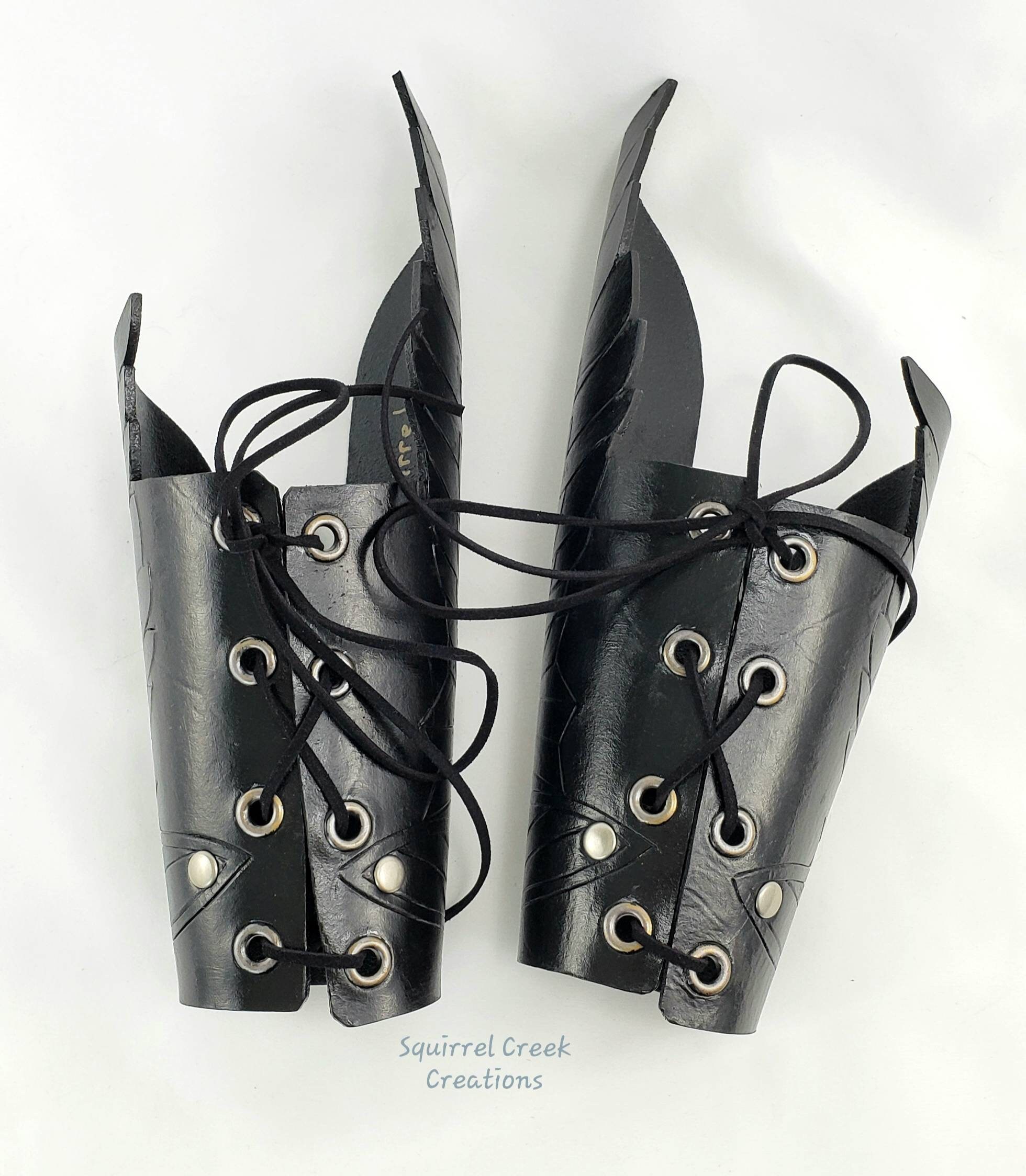 Leather Bracers Valkyrie LARP Black Bracer Gauntlet | Etsy
