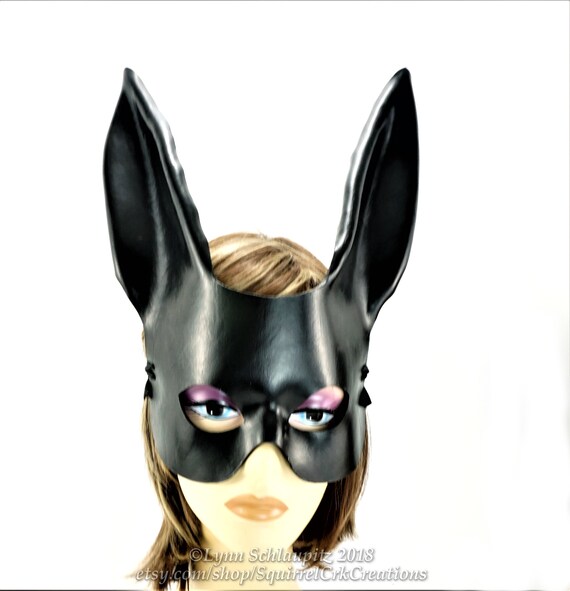 Cosplay Animal mask Fantasy DIY Mardi gras Theatre Black Leather mask Halloween Bunny Rabbit Mask Rabbit costume larp