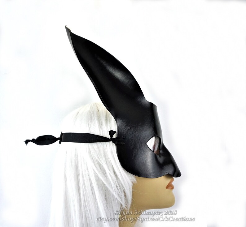 Cosplay Animal mask Fantasy DIY Mardi gras Theatre Black Leather mask Halloween Bunny Rabbit Mask Rabbit costume larp