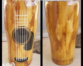 Guitar tumbler, glitter tumbler, woodgrain, music lover, custom