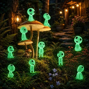 Moss Garden Decor, Glow-in-the-Dark Forest Spirit Figurines, Set of 10