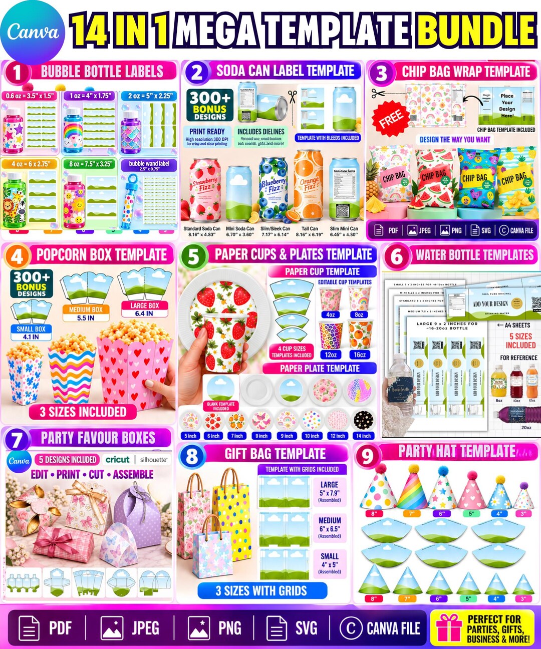 Property Label Sample Party Favor Template Mega Bundle, Editable Canva Chip Bags, Soda Labels ...
