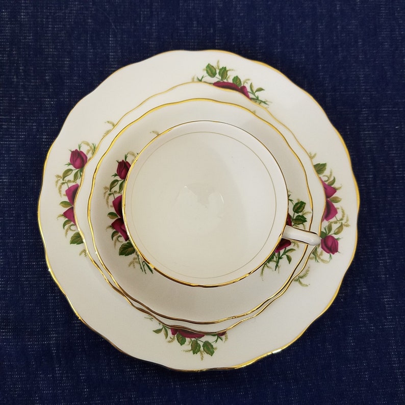 Colclough Bright Red Rose Pattern 4 Pc Set Luncheon Dessert Cup ...