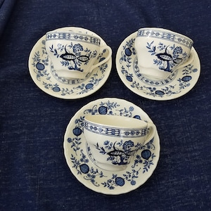 3 Sets Enoch Wedgwood Blue Heritage Blue Onion Cup & Saucer Vtg 1980&#39;s England