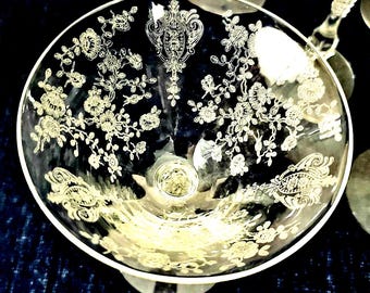 Vintage Cambridge Rose Point Crystal Starter Set: Etched Floral