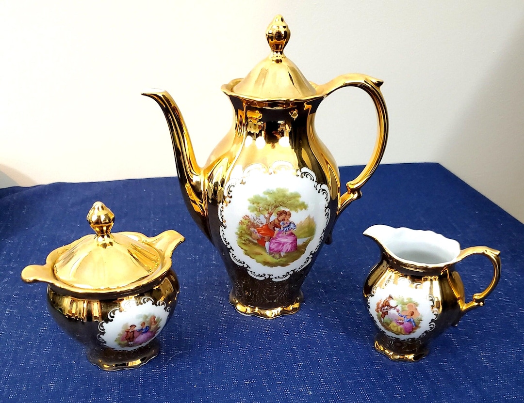 Vintage Rare Porcelain STW Bavaria Gold Tea Set 11 Piece Made in