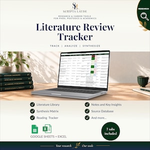 Overzichtstabel voor literatuuronderzoek tijdens promotieonderzoek | Onderzoeksorganizer, thema's en hiaten (Excel/Google Sheets)