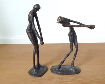 Bronze Brutalist female golfers taking practice swings, excellent condition, mid century sculpture