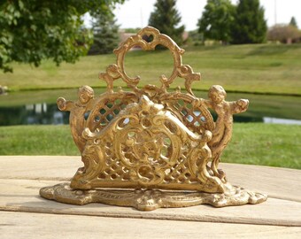 Vintage Brass Butterfly Napkin Holder Letter Holder