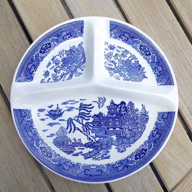 Two Blue Willow Ironstone Grill Plates or Divided Dishes in Etsy