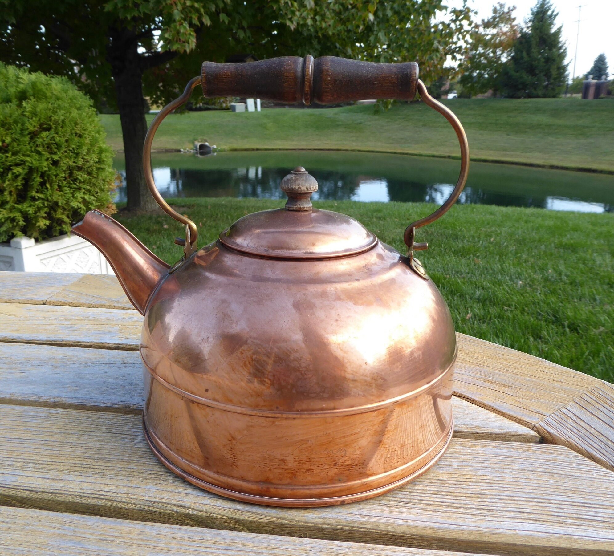 Vintage Copper and Brass Revere Tea Kettle Old Copper Tea Kettle Large  Copper Tea Kettle Primitive Copper Tea Kettle 128 Ounces 